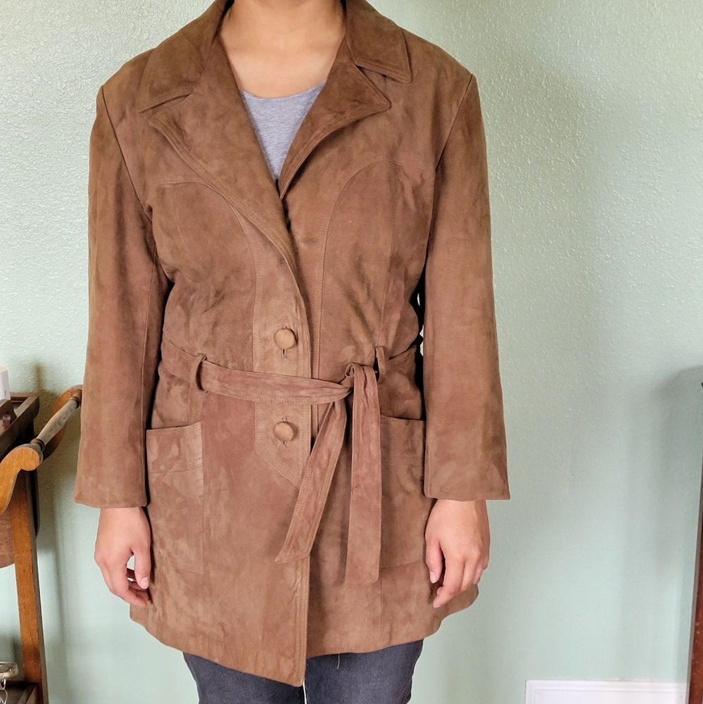Leathers by New England Suede Coat Tan